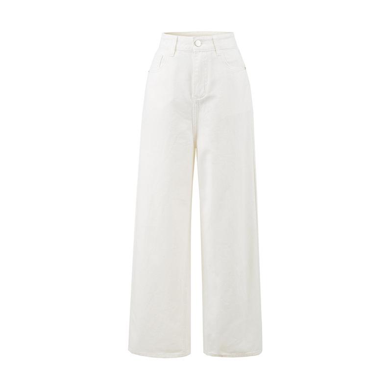 Spicy Girl Women's High-Waisted Wide-Leg Denim Pants - European American Style, Casual Straight Leg, Floor-Length