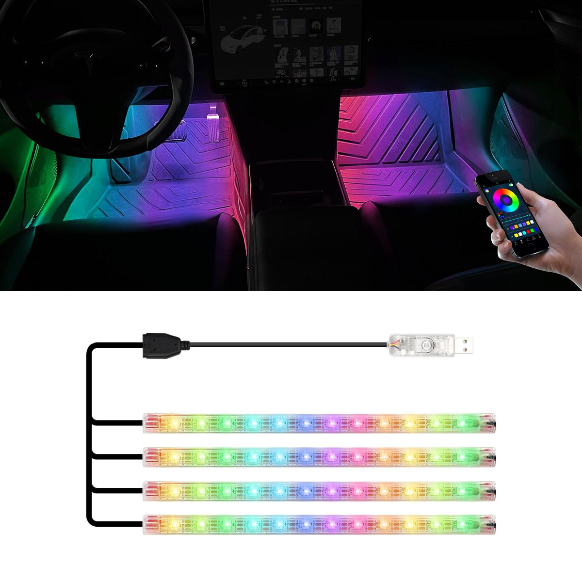 

Full Color Car Foot Light Strip With Button Switch USB 48LED Backlight Music Control APP Auto Atmosphere Decorative Neon Lamp 5V