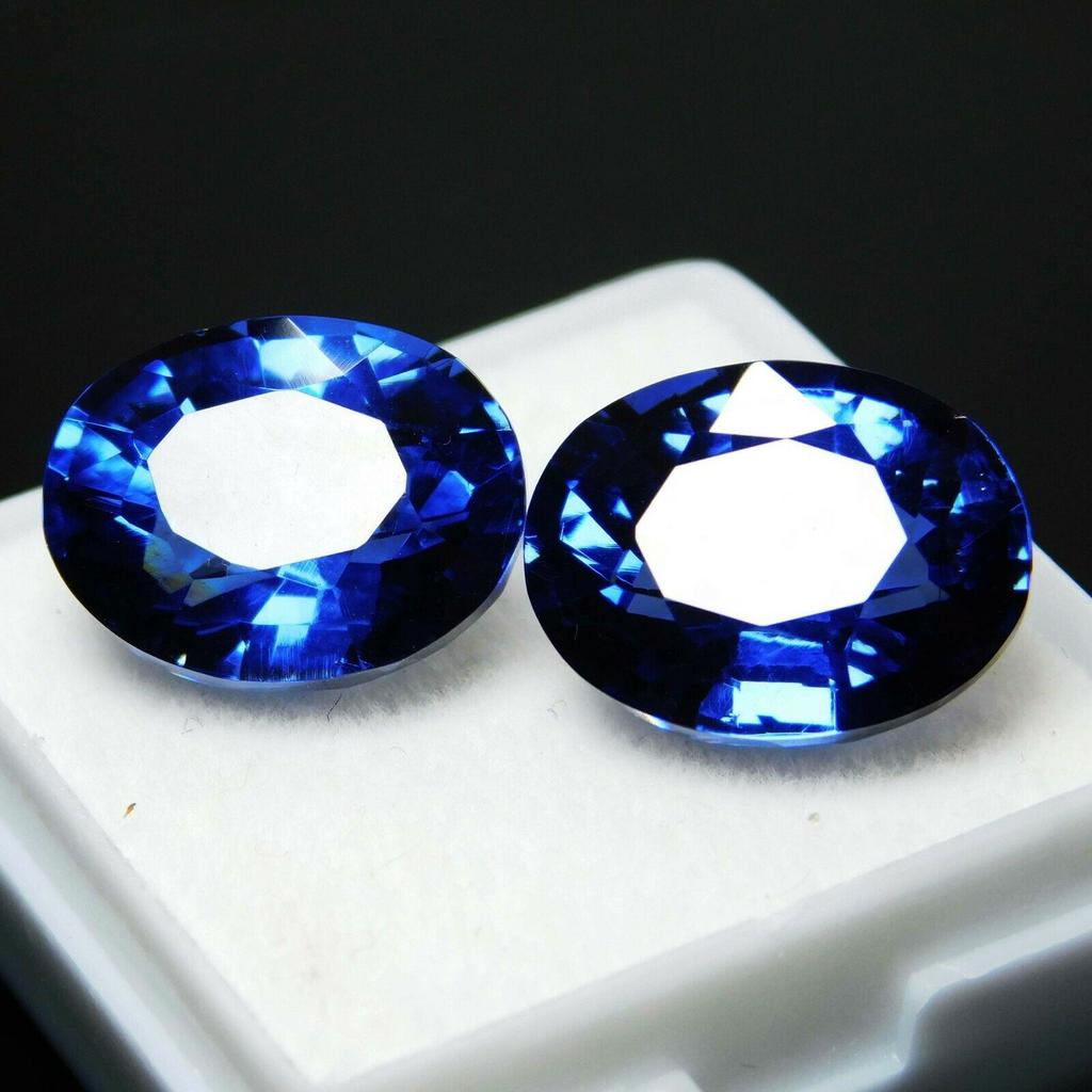 16.00 Carat Natural Sapphire Blue Oval Cut Pair CERTIFIED Loose Gemstone multiQ 00C