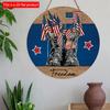 2D Flat 20*20cm1pc Freedom Memorial Theme Warrior Shoes and Flag Pattern Wooden Hanging Door Decor, USA Independence Day Blue Style Sign, Suitable