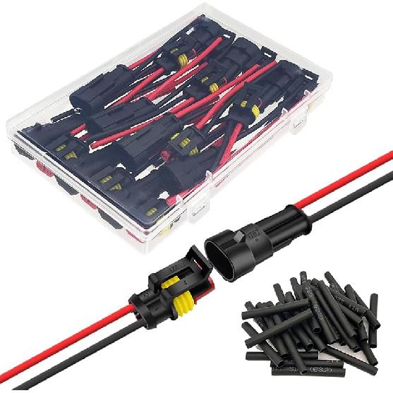 10 Kit 16 AWG 2 Pin Connector Car Waterproof Wire Connectors 2 Pin Automotive Electrical Connectors Quick Disconnect 2 Way Wire Terminal Connector