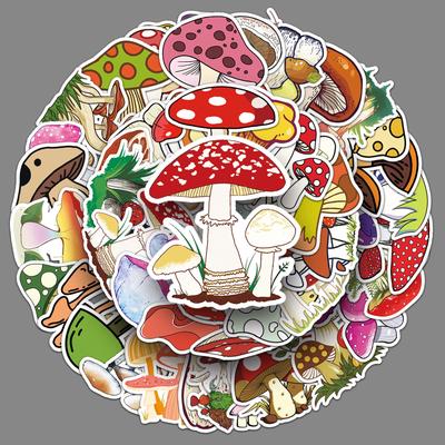 50 Mushroom Doodle Personalized Cartoon Plant Colorful Guka Small Fresh DIY Skateboard Suitcase Stickers