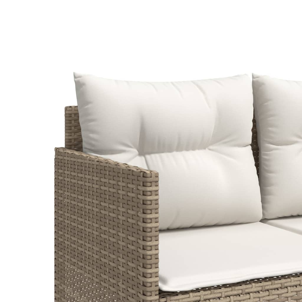 5 Piece Garden Sofa Set with Cushions Beige Poly Rattan