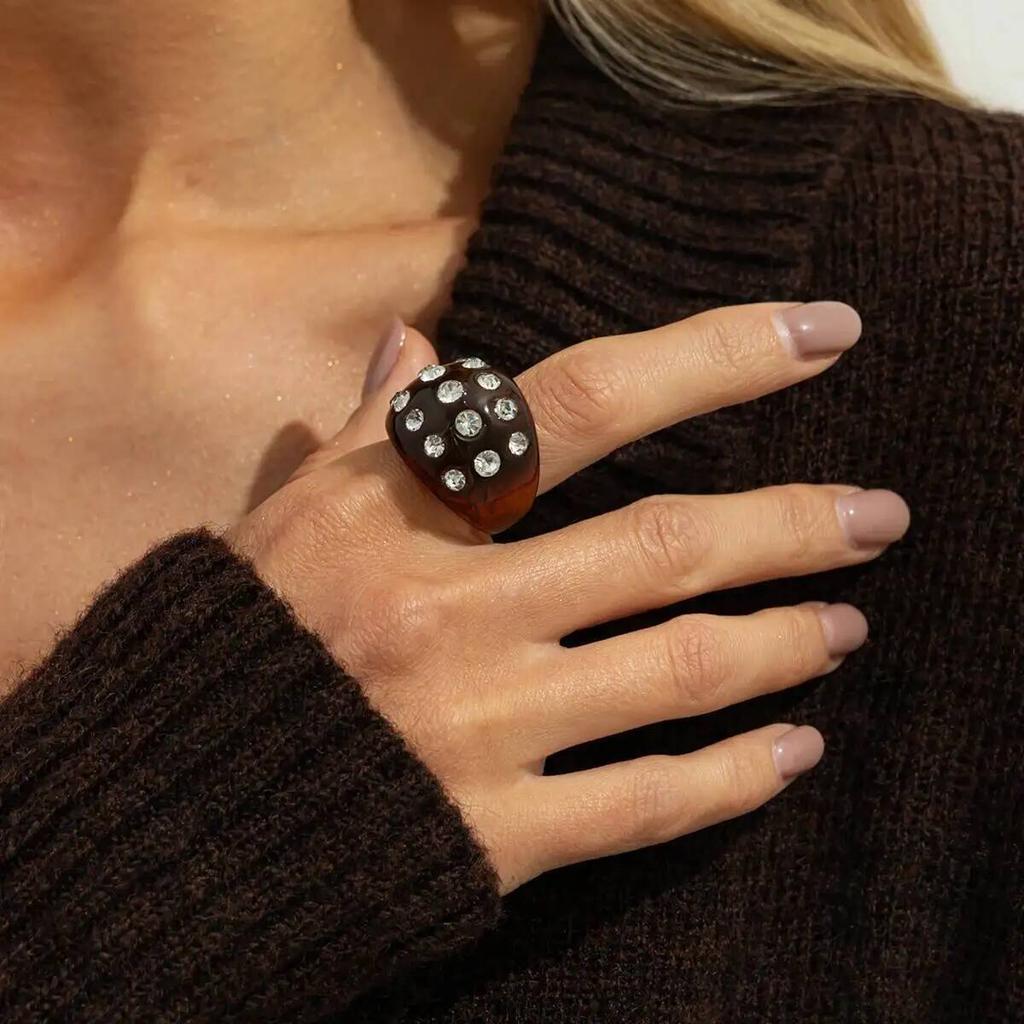 SHIXIN Punk Chunky Acrylic Wide Cuff Bracelet Ring Women Vintage Geometric C-shaped Opening Bangle Finger Rings Party Jewelry