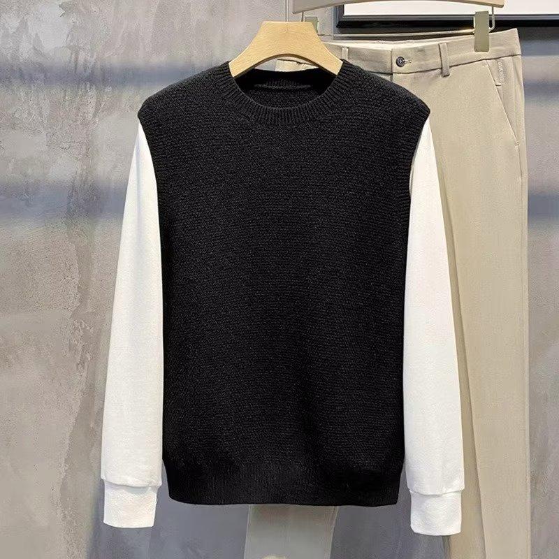 

Мужской трикотажный свитер с круглым вырезом, повседневный прямой модный городской пуловер с длинными рукавами, осенний обычный молодежный свитер 3XL чёрный