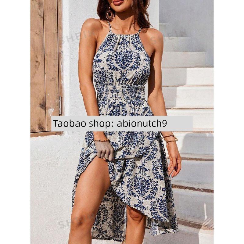 

2025 Printed Bag Style Camisole Collar Dress Color M