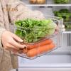 Food Storage Box Non-skid Bottom Transparent with Handle And 2 Removable Divider Vegetable Fruit Caddy Bin Fridge Pantry Kitchen Snacks Seasoning Tea