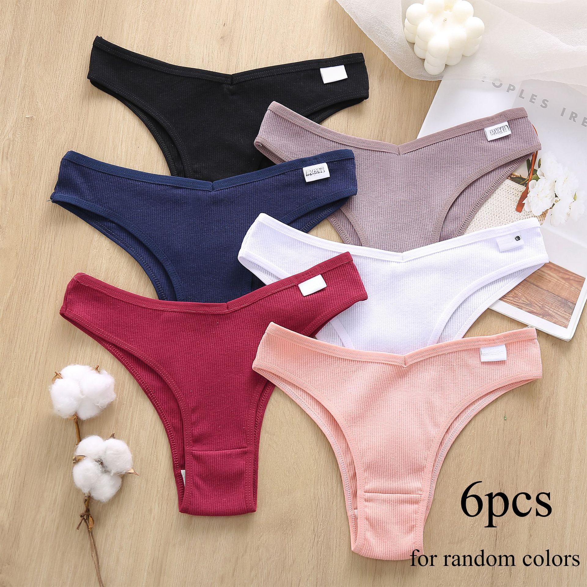 

6 шт./компл. женские трусы из хлопка с нитками, нижнее белье, милые трусики-бикини с бантом и низкой талией, однотонные женские трусики с кружевной кромкой XL