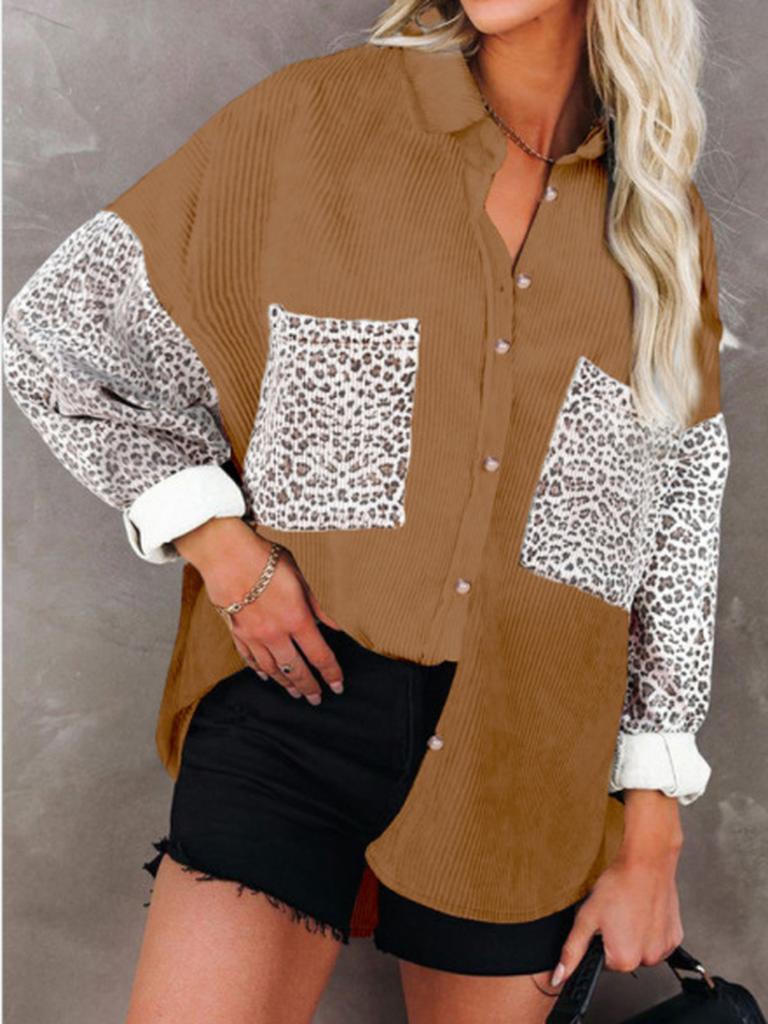 New Autumn Leopard Print Women's Shirt Collared Hole Casual Jacket