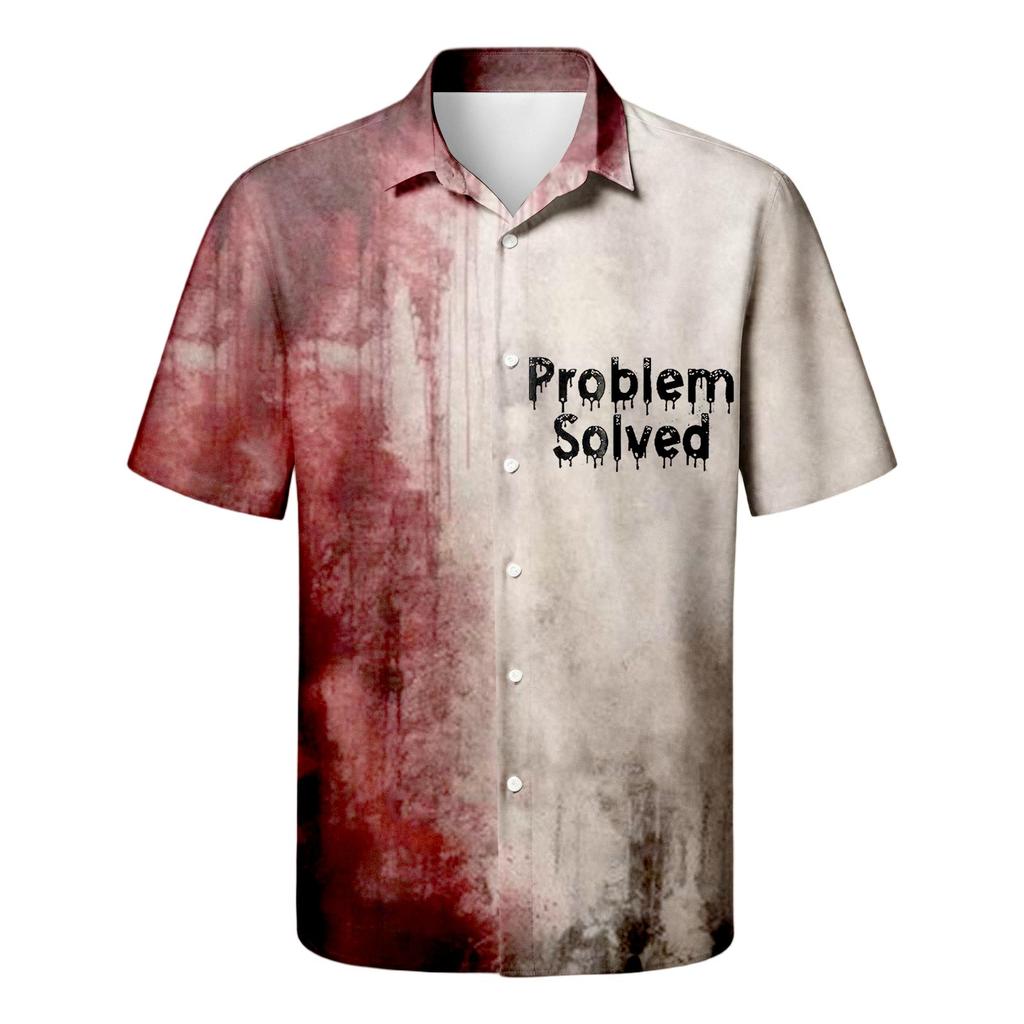 Men's Casual Short Sleeve Button Down Shirt Halloween Print Knife Graphic Lightweight Breathable Fabric Summer Top