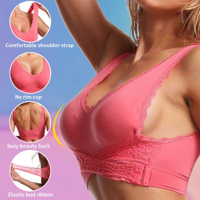 Women Lace Beauty Back Front Crossover Side Buckle Gathered No Rims Sport Yoga Shockproof Bra
