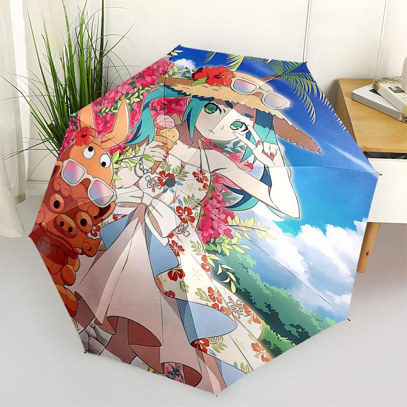 

1pc Outdoor Umbrella with Floral Print and Character Design - Automatic Opening/Closing, Portable 3-Fold Design, 8-Bone Iron Frame - Perfect for