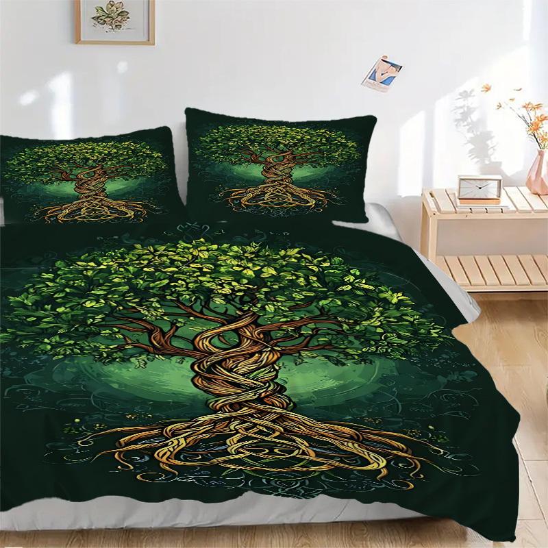 3pcs Nature Growth Soft Comfortable Bedding Set, For Bedroom, Guest Room And Dorm, All - Season Use, High-Definition Printing134