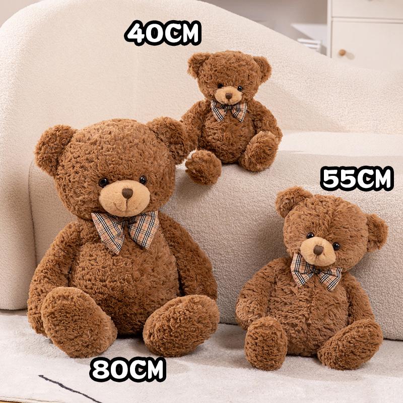 Kawaii Bow Tie Bear Doll Plush Toy Brown Hug Pillow for Home Living Room Bedroom Birthday Gift Soft Stuffed Bear