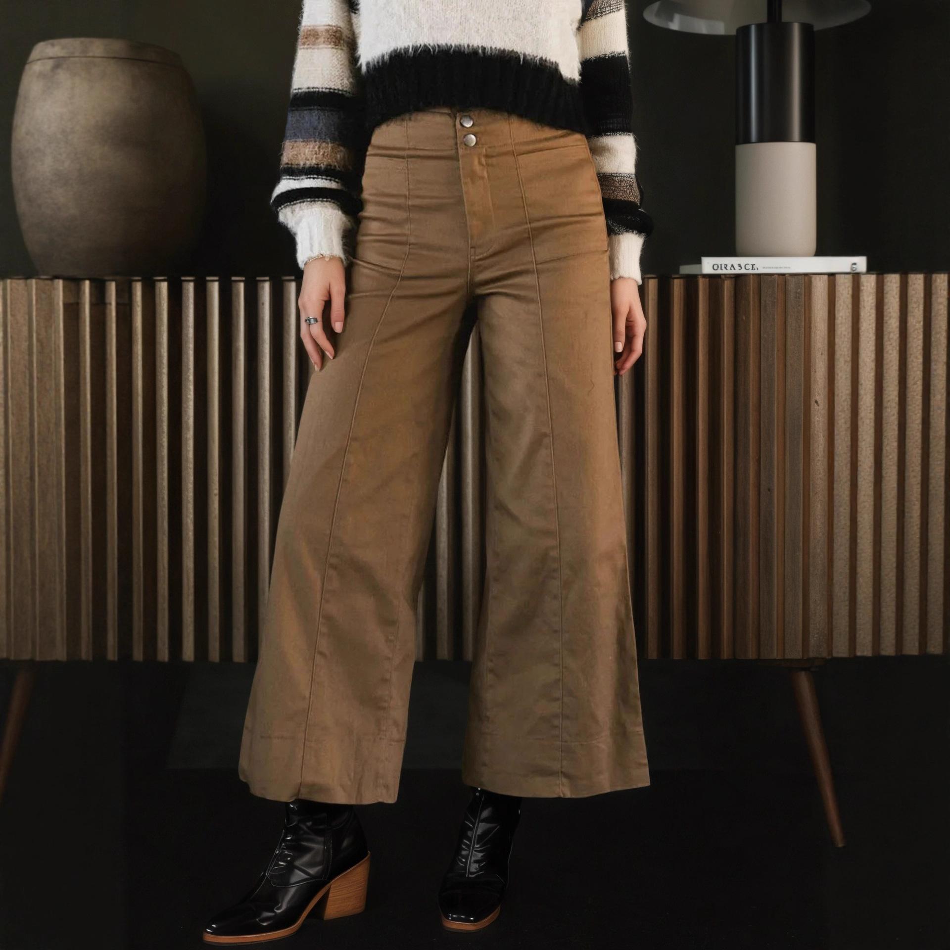 Fashion temperament European and American tooling trousers casual women s clothing 2025 autumn splicing design wide-leg trousers European and american code s