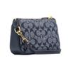 Coach Nolita 19 Classic Presbyopic Zipper Closure, Jacquard Fabric and Cowhide Split Leather, Hand-held Shoulder Bag, Women's Model, Denim Blue