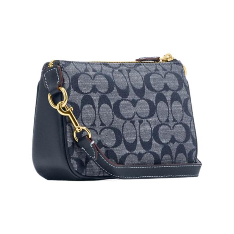 Coach Nolita 19 Classic Presbyopic Zipper Closure, Jacquard Fabric and Cowhide Split Leather, Hand-held Shoulder Bag, Women's Model, Denim Blue
