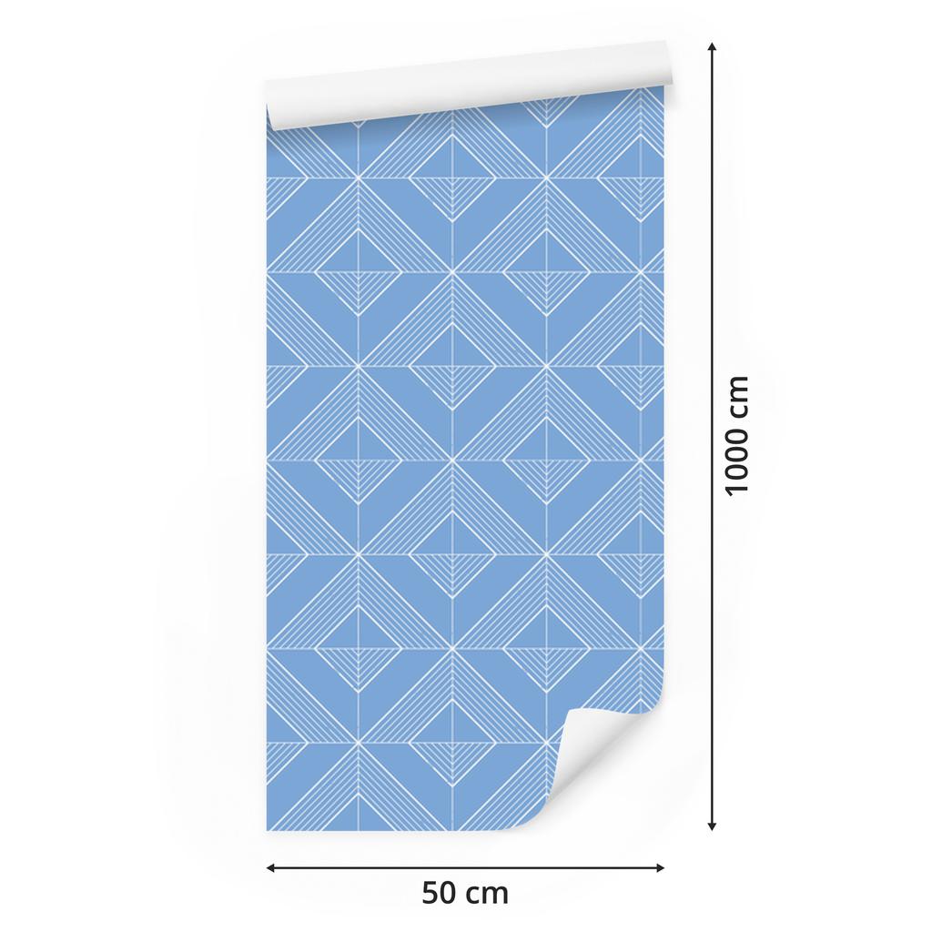 Geometric Rhombus Wallpaper, Azure Background, Azure Center, 50x1000