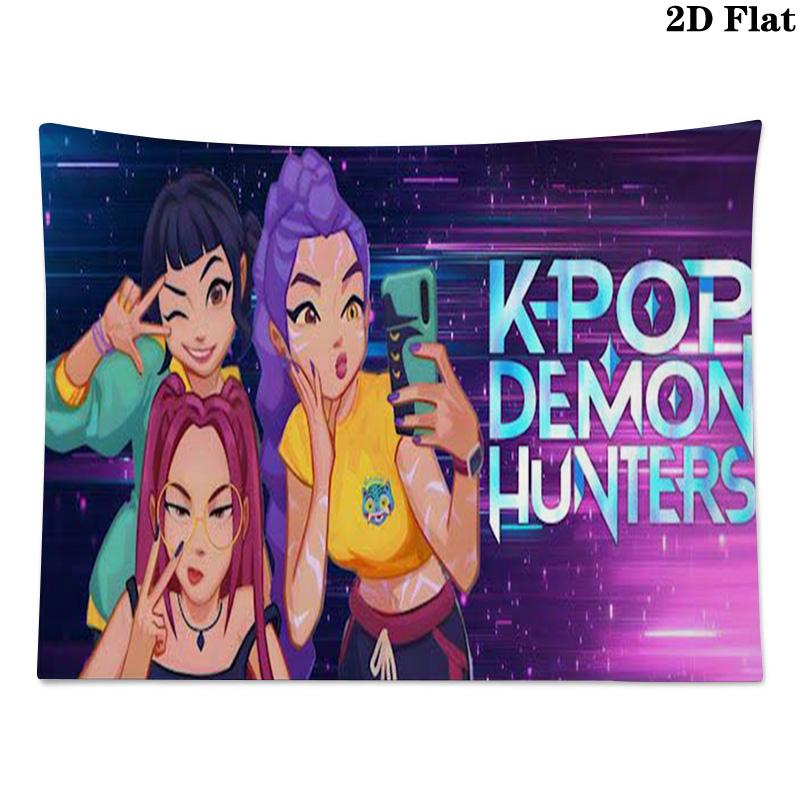 Demon Hunters Kpop Wall Tapestry Aesthetic Wall Hanging Printed Fabric Blanket Decorative Tapestries for Bedroom Living Room Home Decor