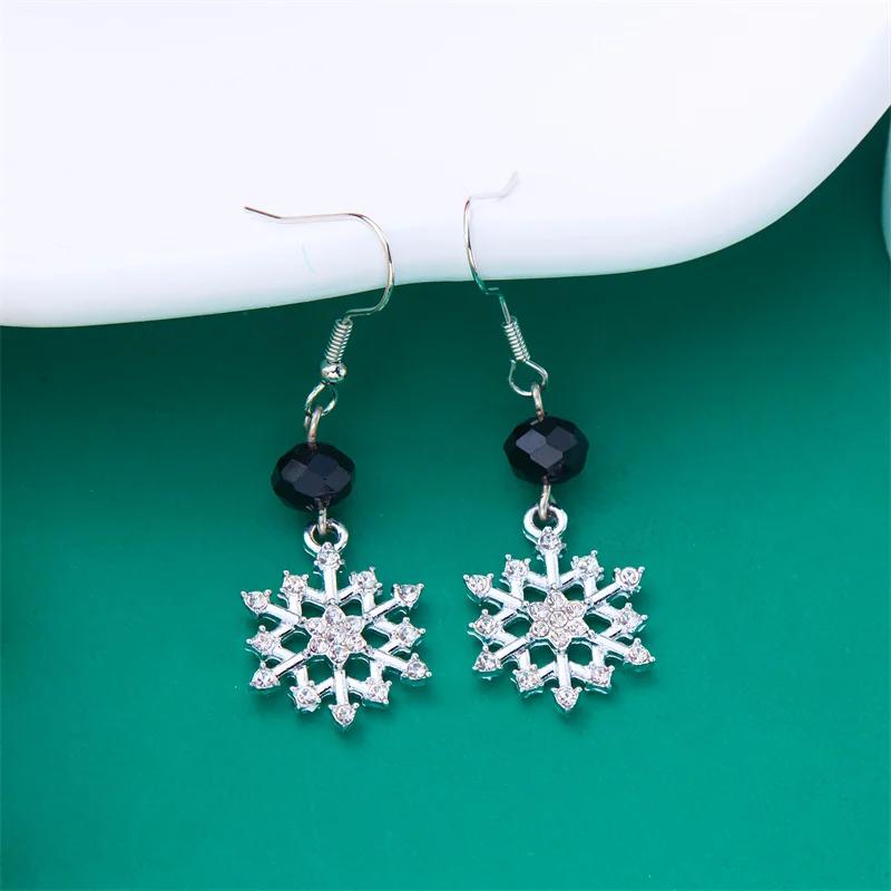 New Crystal Christmas Tree Tassel Earrings for Women Trendy Rhinestone Snowflake Bow Round Drop Earring Girls Christmas Jewelry