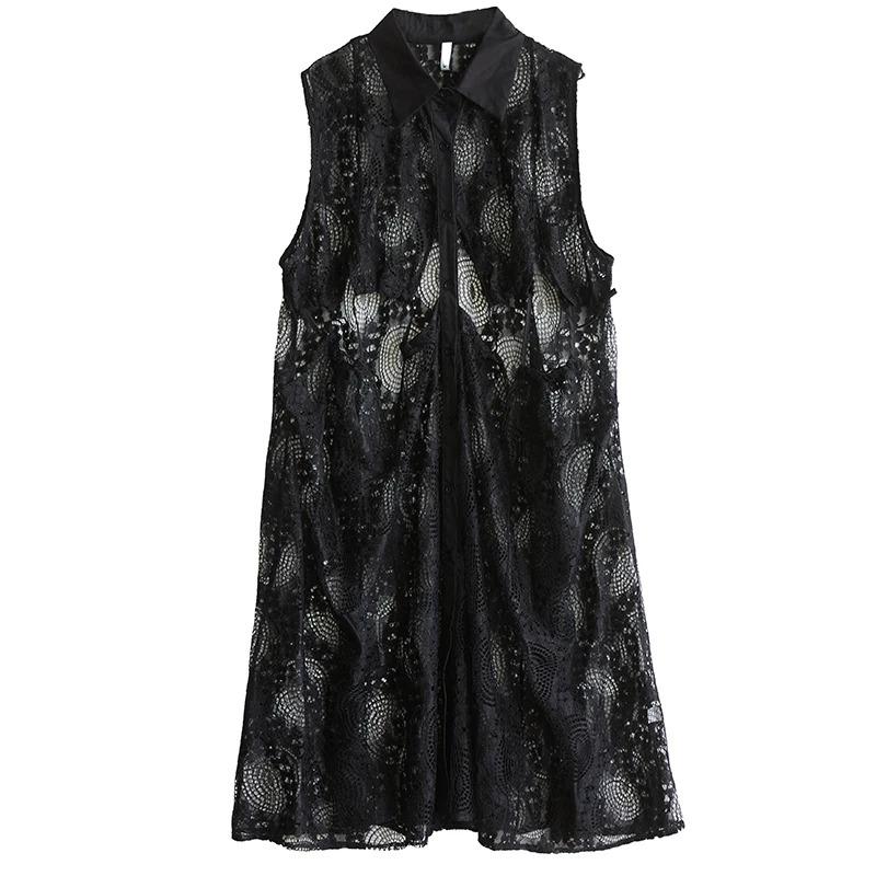 

XITAO Patchwork Pocket Hollow Out Mesh Dress GYX1648 One Size чёрный