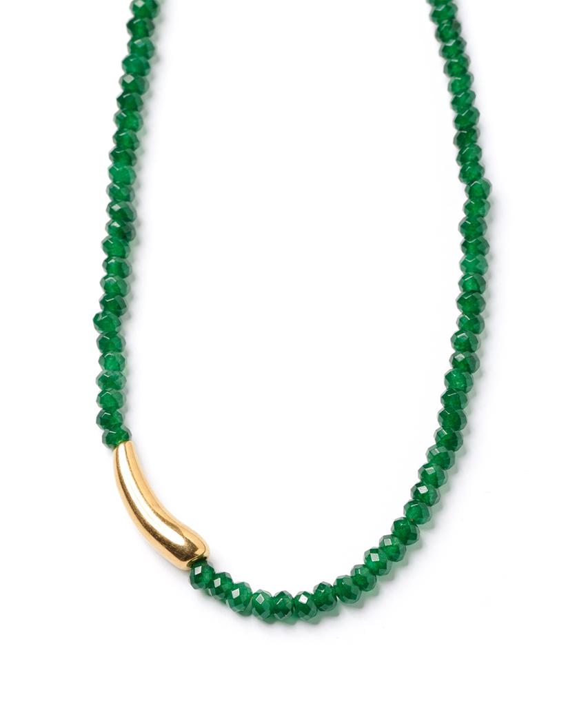 Polalita Green Bead Gold Point Necklace (Plt-Nl-015_Gn)