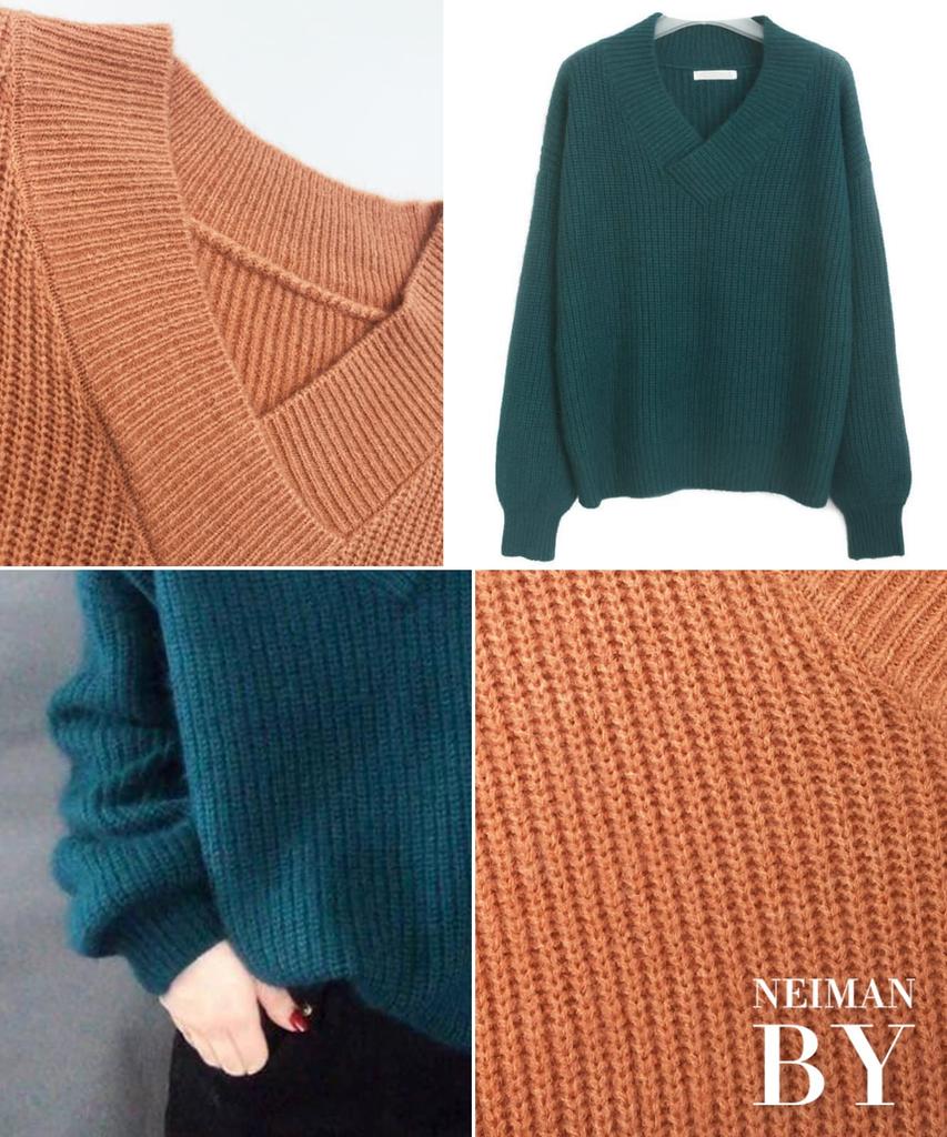 Neiman by Soft Knit Simple and Solid and Cold Weather Long and Relaxing Outdoor Loose Slim Size V-Neck Sweater, Color, Women's, Fall, Winter, Spring,