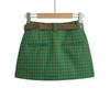 Korean Retro Plaid Short Skirt with Letter Embroidery - Women's Slimming A-line Style