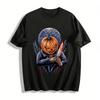 Halloween Scary Pumpkin Head With Knife Graphic Casual Top Pure Cotton T-shirt