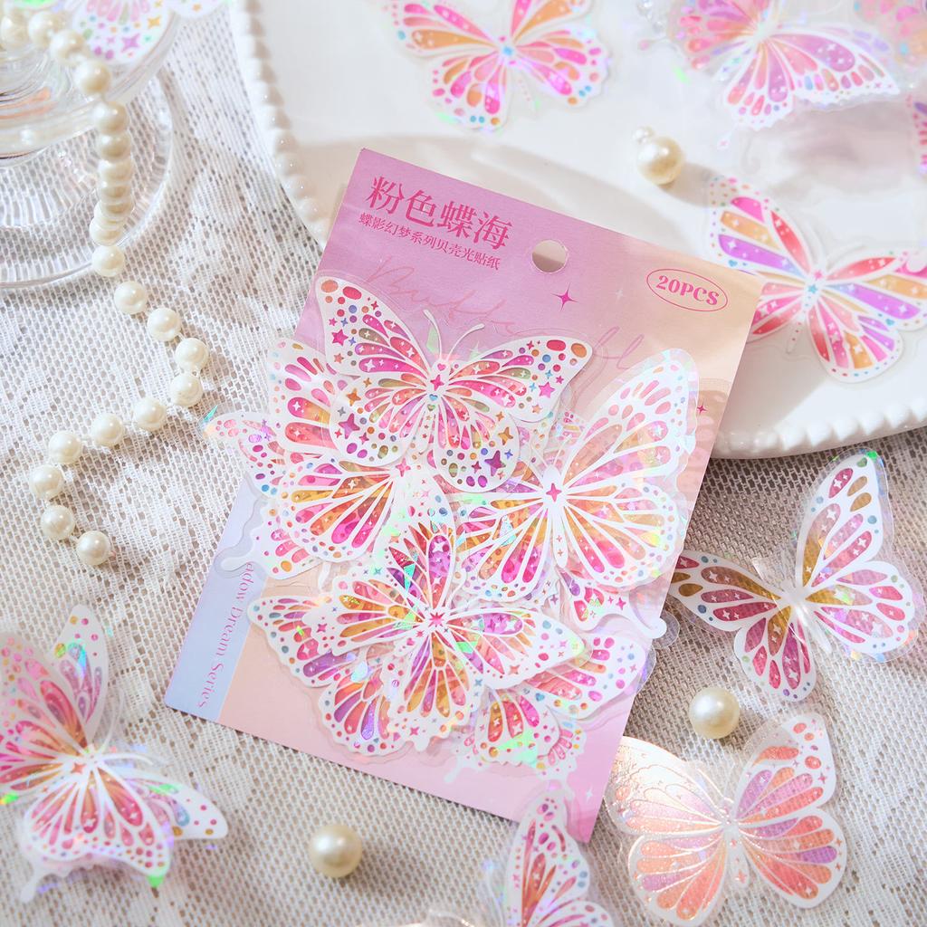 20 pcs Laser glisten Butterfly Stickers pack Creativity Decorative collage Hand Account Diary Album Scrapbooking Junk Journal