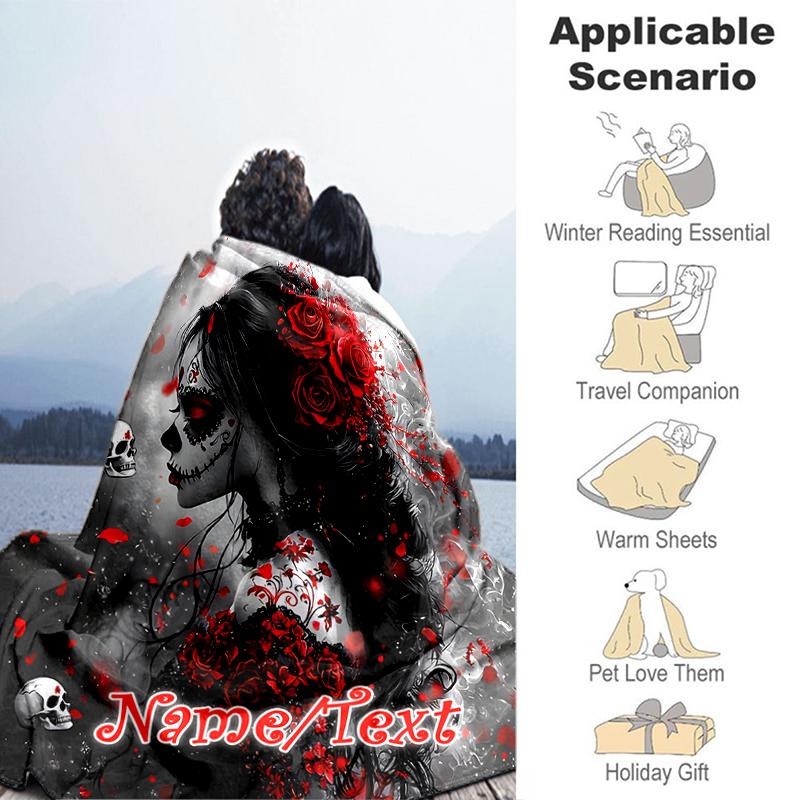 1PC Custom Name Day Dead Art Outdooor Flannel Blankets Throw Blanket All-Season Throw Gift Bedspread for Couch, Bed, Camping Holiday Birthday Gift