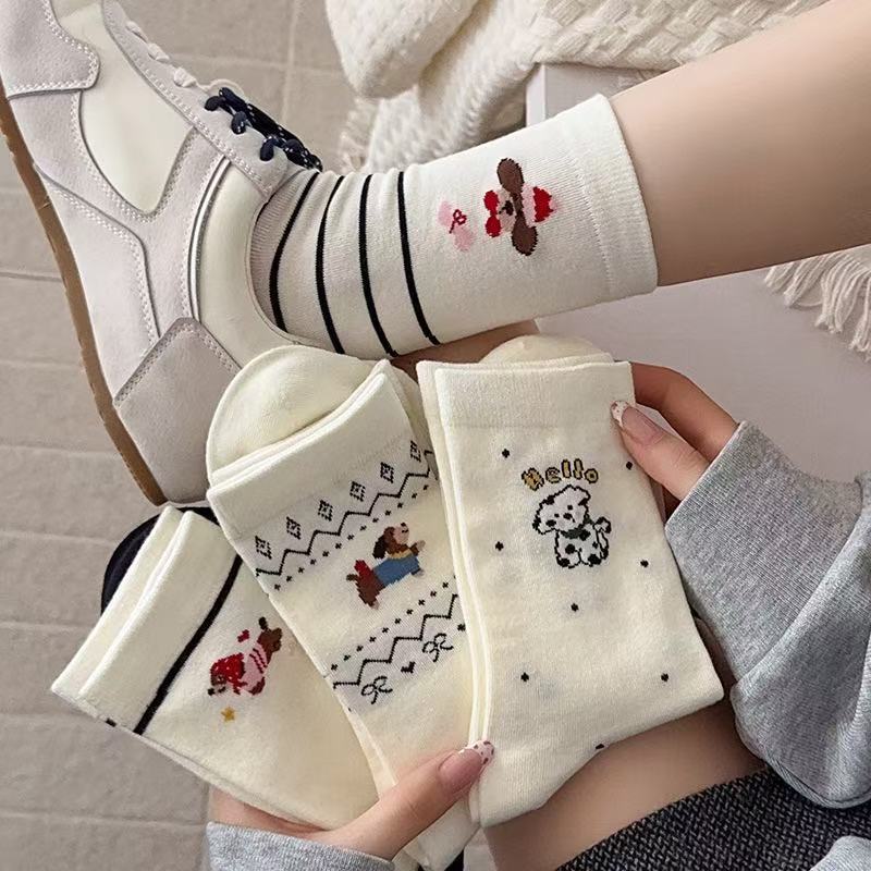 Cute Sausage Puppy, Trendy Casual Cotton Socks, Versatile Cartoon Long Socks, School-style Comfortable Women's Socks