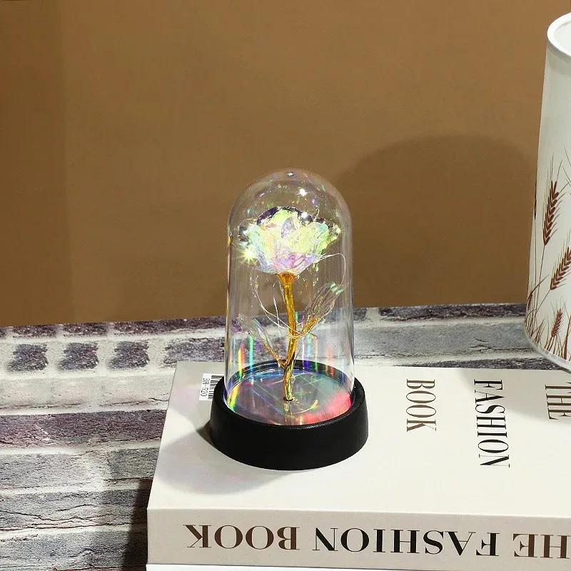 Eternal Rose LED Light Foil Red Artificial Flower in Glass for Girlfriend Wedding Party Supplies Valentine's Day Christmas Gifts