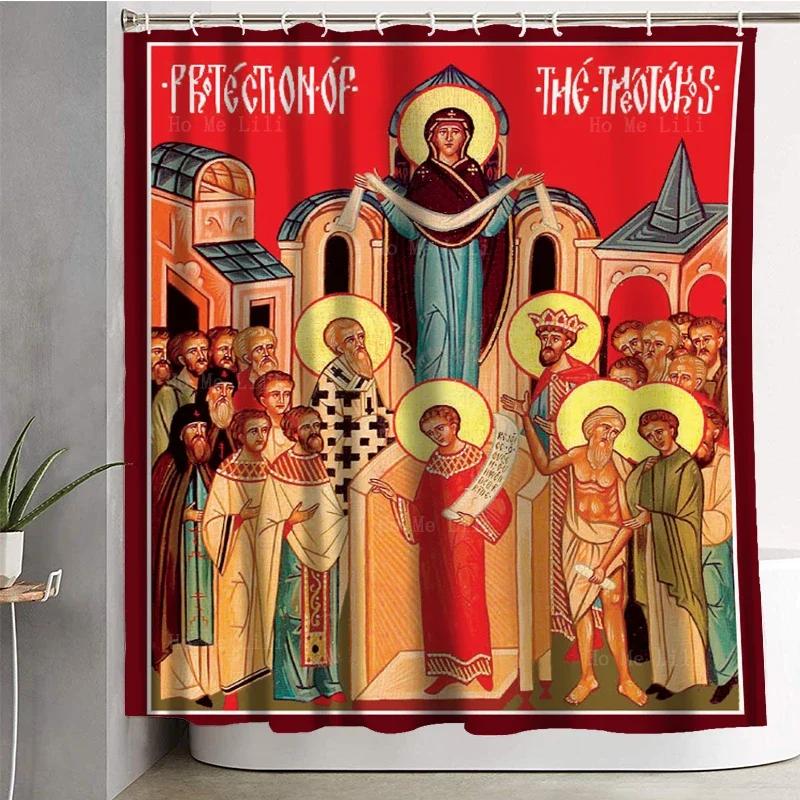Exaltation Of The Holy Cross Lord Icon Theotokos Protection Orthodox Archangel Michael Waterproof Shower Curtain By Ho Me Lili