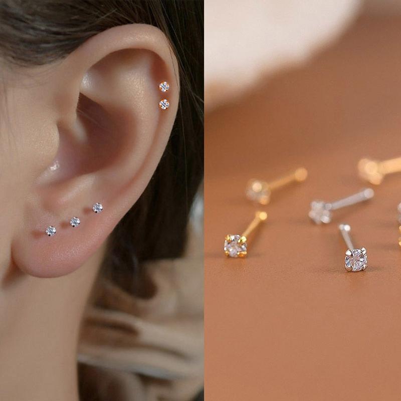 1Pcs Titanium Steel Zircon Stud Earrings For Women Girls Party  Fine Jewelry Gift