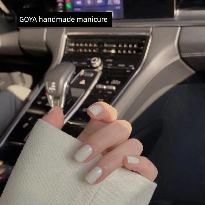 

Pure Color Short Fake Nail Tip Detachable Wear Finished Nail Beauty Internet Celebrity Nail Stickers Jelly Color Hand Nail Sticker XS milk white pure color short Square