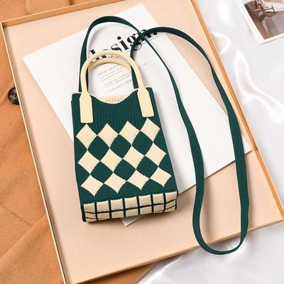 Borsa a Mano Geometrica in Maglia da Donna Borsa Shopper Tote Tessuta a Mano da Donna Borsa a Tracolla con Catena Design Borsa a Tracolla