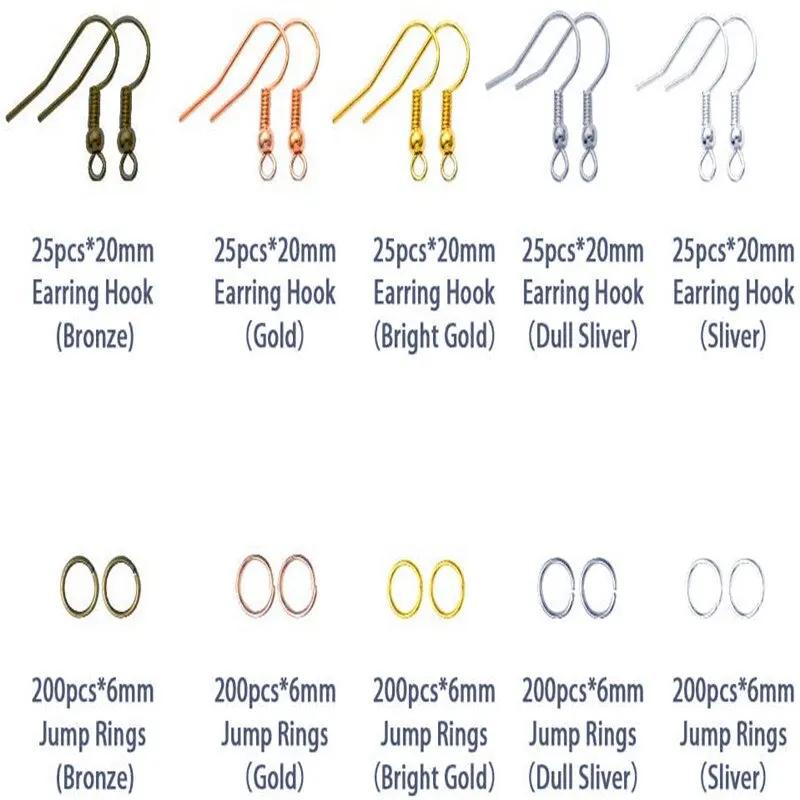 1200 Stück Ohrring-Herstellungs-Set mit 200 Stück Ohrring-Haken, 1000 Stück Biegeringen und Schmuckzangen für Schmuckherstellung Zubehör Ohrring