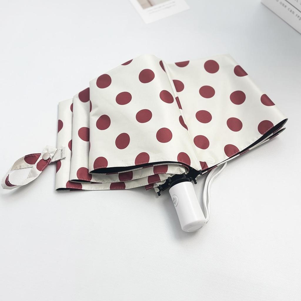 Retro Polka Dot Dual-Use Folding Umbrella: Windproof, Sturdy, Automatic Sunshade for Women