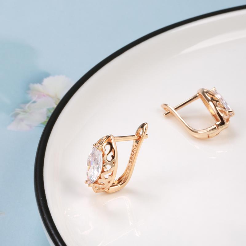 Trend Hohle Blume Ohrringe Roségold Farbe Mikro Wachs Einlage Natürlicher Zirkon Hängeohrringe Für Frauen Vintage Schmuck