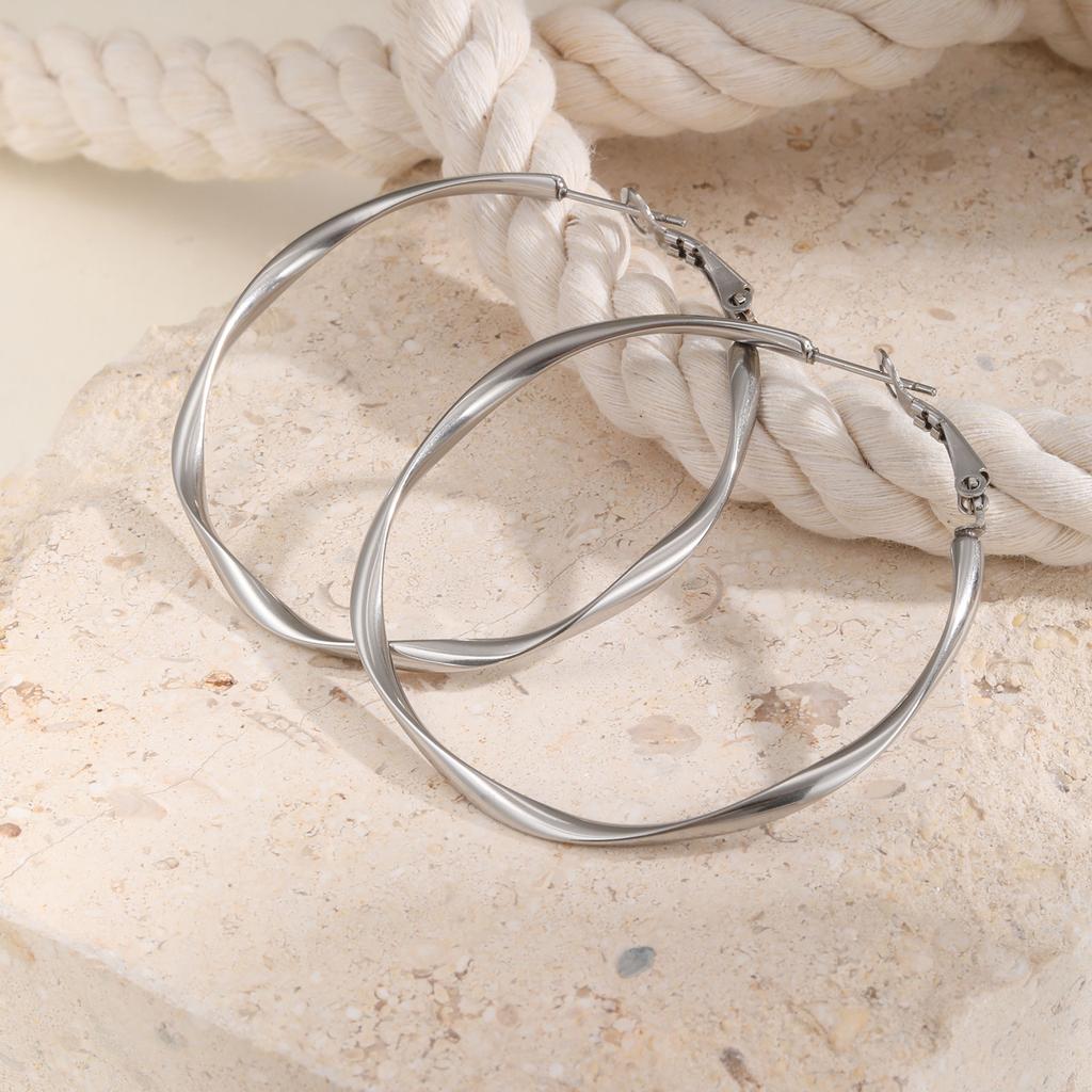 Minimalist Stainless Steel Hoop Earrings for Women,18K Gold Plated Large Earrings Wave Shape Big Hoops,2026 New Fashion Jewelry