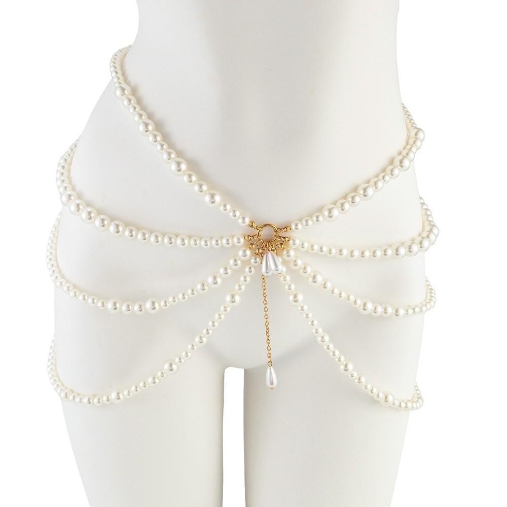 Golden Multilayer Body Chain Y2K Beadeds Body Chain Elegant Pearl Waist Chain Dress