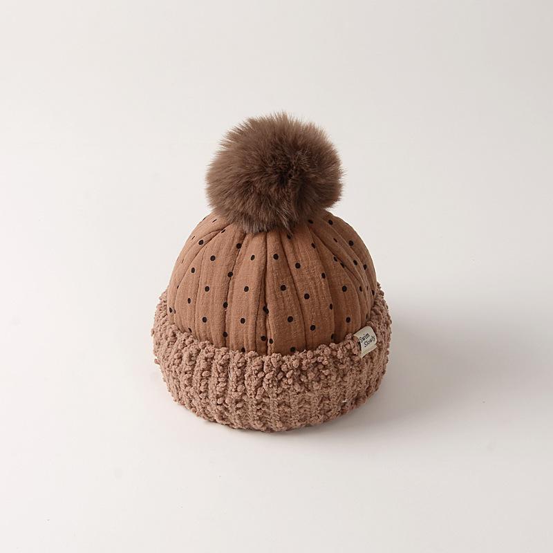 Warm Baby Beanie for Boy Girl Simplicity Solid Color Dot  Style Hat for Toddler Autumn Winter Warm Hat with Plush Ball