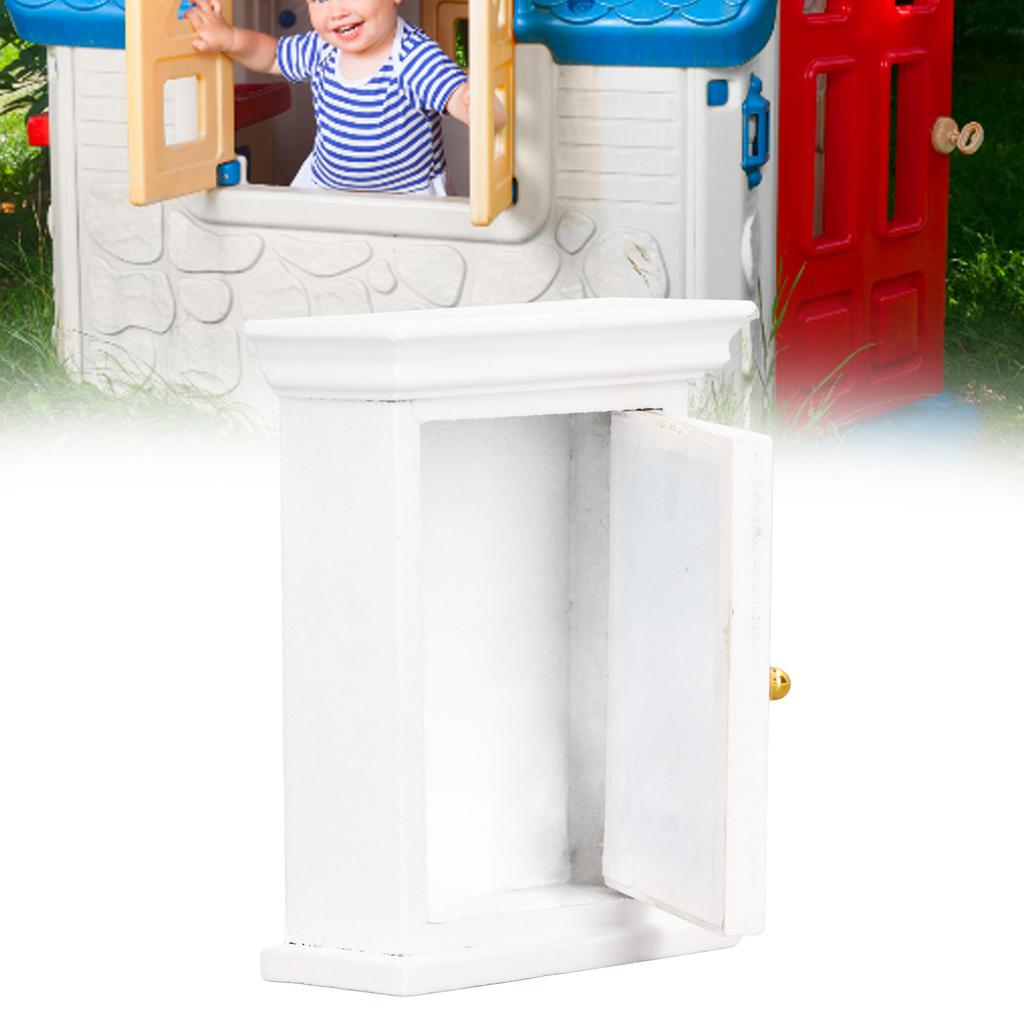 Dollhouse White Mirror Cabinet Miniature Mirrored White Cabinet Mini Bathroom Furniture for 1:12 Doll House