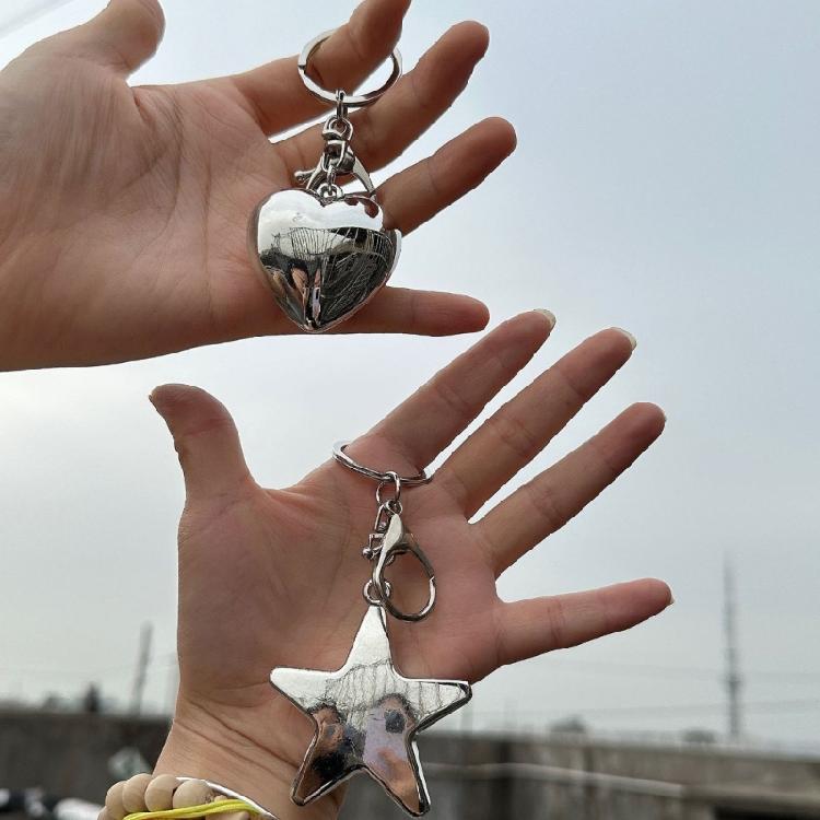 Delicate Heart/Star Pendant Keychain Colorful Keyring Charm Accessory Bag Purse Backpack Ornament for Women Girls