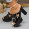 Sandalias de Tacón Alto para Mujer de Verano Sandalias de Tacón Grueso Lisas Sandalias de Plataforma con Punta Abierta Casual para Mujer Mujer Sandalias
