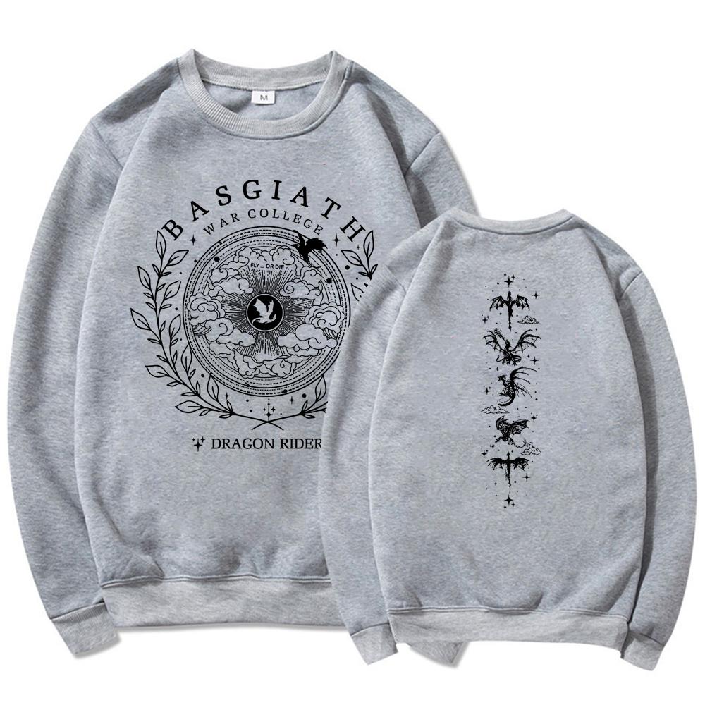Vintage Basgiath War College 2-Sided Swetahirt Fourth Wing Hoodie Unisex Crewneck Sweatshirts Casual Long Sleeve Dragon Pullover S серый 1280₽