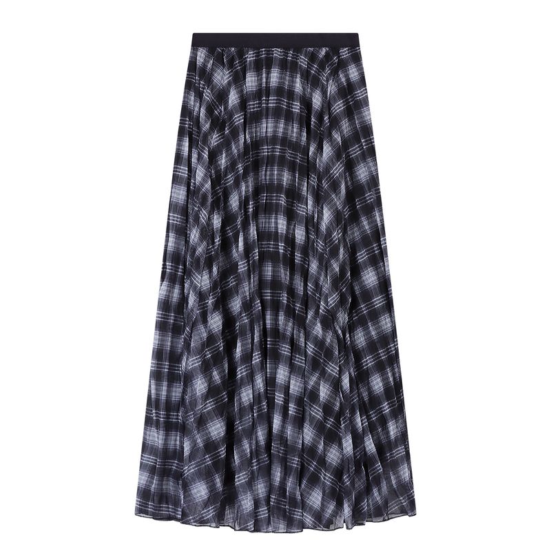 

Kumikumi Design Contrast Color Plaid Temperament Pleat Skirt Women s Autumn High Waist Slimming All-Match A- line Skirt Black One size