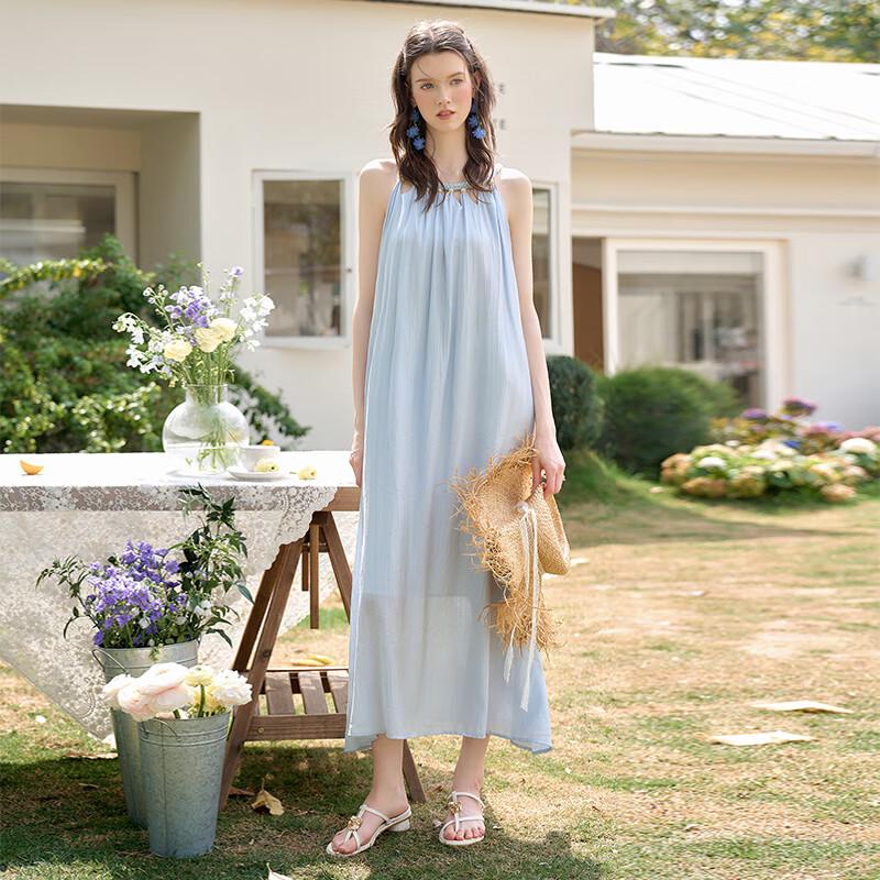 Women's Halter Neck High-Waist A-Line Midi Dress