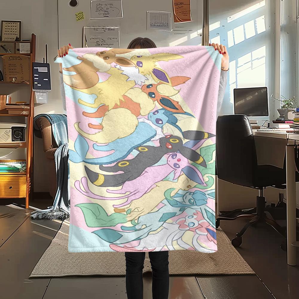 Eevee Muster Flanelldecke, Hohe Qualität, Bequem für Alle Jahreszeiten, Heimdekoration, Wärme und Komfort, Perfekt für Geschenke.